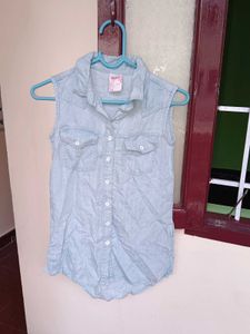 Light Blue Sleeveless Denim Shirt