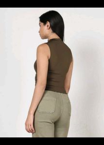Ruched Sleeveless Mock Neck Asymmetrical Top