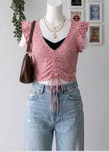 Pink Floral Ruched Crop Top