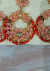New Peach Floral Earrings with Maang Tikka