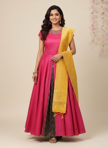 Pink Party wear Kurta with Golden Border