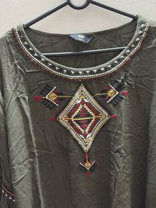 Embroidered Olive Green Top