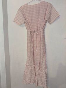 Light Pink Gingham Midi Dress