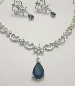 Elegant Blue Stone Necklace &amp; Earring Set