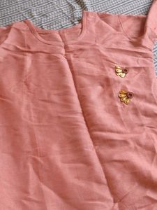 Peach Ethnic Kurta Set in linen