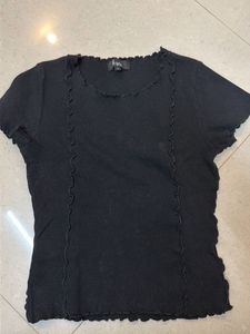 Black Ribbed Ruffle Top