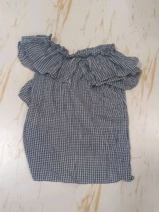 Gingham Off-Shoulder Ruffle Top