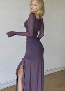 Elegant Purple Sheer Mesh Dress