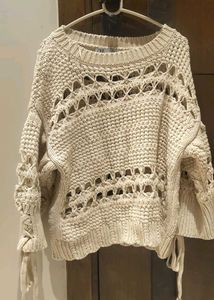 ZARA Open Knit Sweater – Size S – Ecru