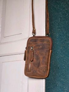Brown Leather Phone Pouch Bag