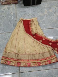 Elegant Cream &amp; Red Lehenga only, not choli