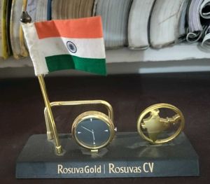 Indian Flag & Clock Desk Decor