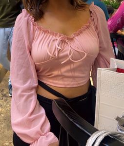 Chic Pink Puff Sleeve Crop Top