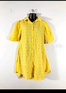 Chic Yellow Eyelet Shirt Dress