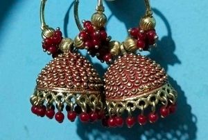 Beautiful Red & Gold Jhumka Earrings