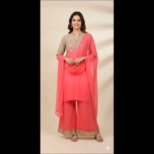 Neon Peach Elegant Ethnic Kurta Set