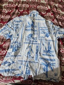 Men's White &amp; Blue Printed Shirt