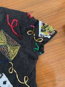 Sequin Embellished Card Game Top LAURENCE KAZAR