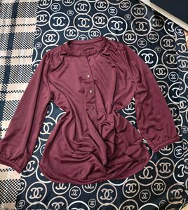 Maroon Korean Top with Gold Buttons