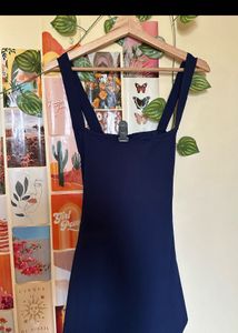 Elegant Navy Blue High Slit Dress