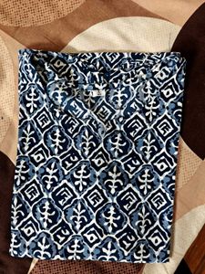 Boho Blue &amp; White Print Tunic Top