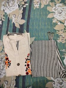 Embroidered Tunic & Striped Pants Set