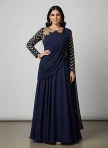 Navy Blue Embellished Gown