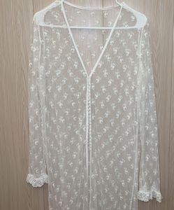 Sheer White Embroidered Long Cover