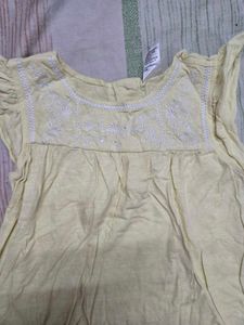 Yellow Embroidered Short Sleeve Blouse