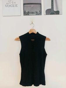 Sleeveless Black Mock Neck Top