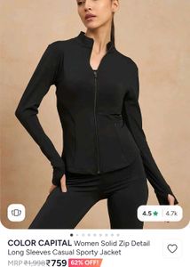 Women's Black Sporty Zip-Up Jacket