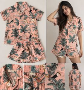Pink Tropical Print Pajama Set