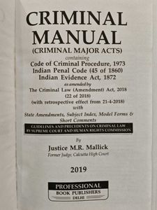 Criminal Manual (Major Acts) by Mallick, Ed. 2019