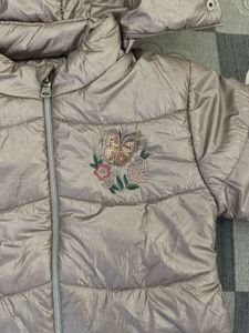 Girls Puffer Jacket with Butterfly Embroidery