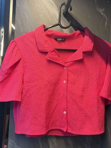 Pink Textured Cropped Shirt