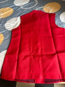 Manyavar Red Nehru Jacket with Gold Buttons