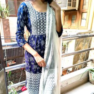 Navy Embroidered Kurti
