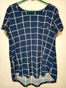 Chic Navy Blue Plaid Top