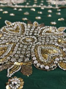 Dark Green Georgette Saree with Embroidery