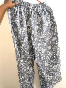 Grey Floral Print Palazzos