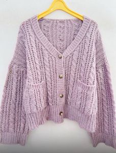Cozy Lavender Cable Knit Cardigan