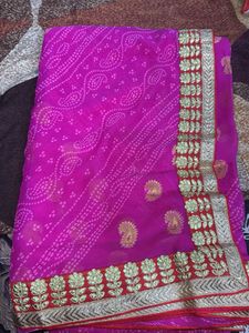 Elegant Pink Bandhani Saree