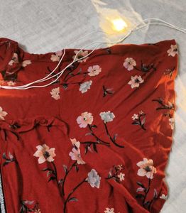 Red Floral Top with Ruffle Detail