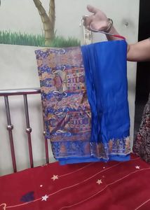 Vibrant Blue Saree with Intricate Weave