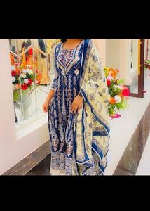 Elegant Blue Printed Kurta Set with Dupatta