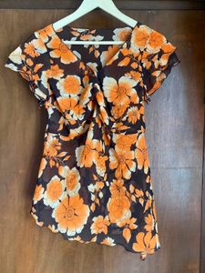 Vibrant Floral Print Sheer Top