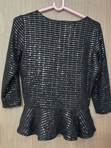 Sparkling Black Peplum Top for Medium &amp;large