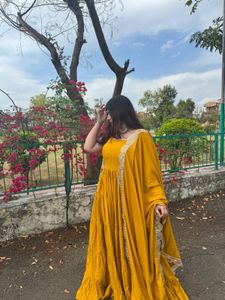 Mustard Anarkali Kurta with Dupatta heavy flair