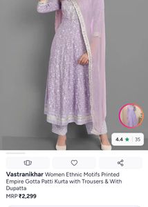 Pure cotton Lavender Floral Mirror Work Kurta Set