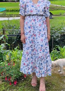 Chic Floral Print Maxi Dress(korean style)